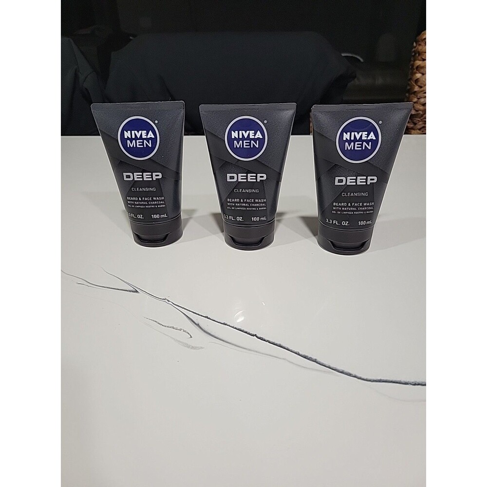 NEW Nivea Men Deep Cleansing Beard And Face Wash 3.3 Ounce X 3 Packs